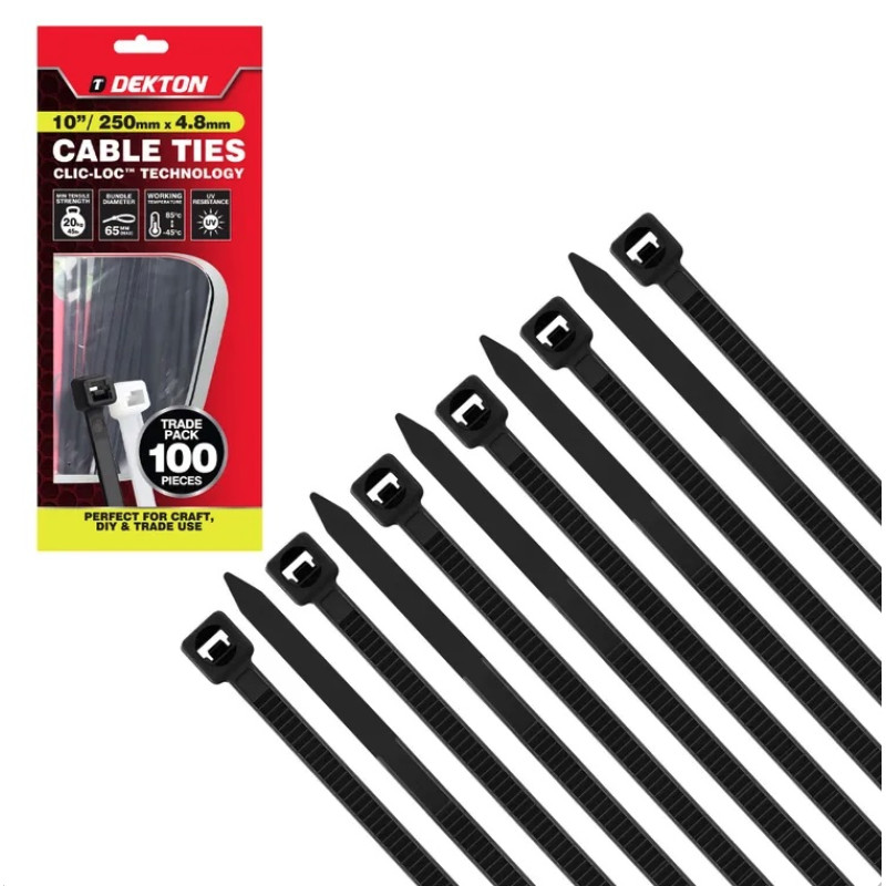 Plastmasas savilces 4.8x250mm 100 gab.melnas Dekton