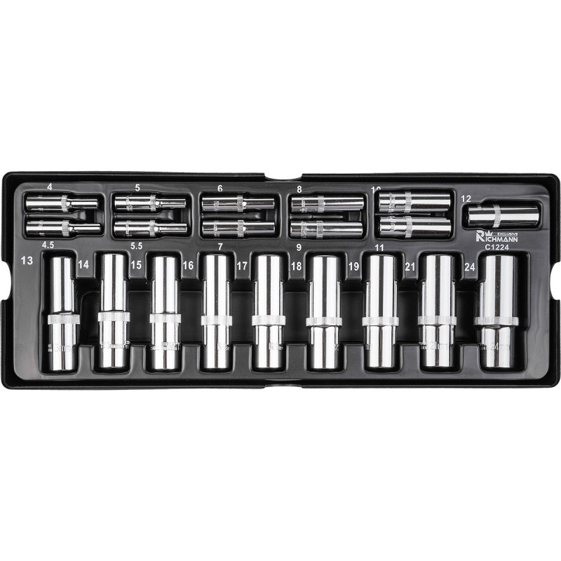 Pagarināto muciņu komplekts 1/4'' un 1/2'' 20 elemt.