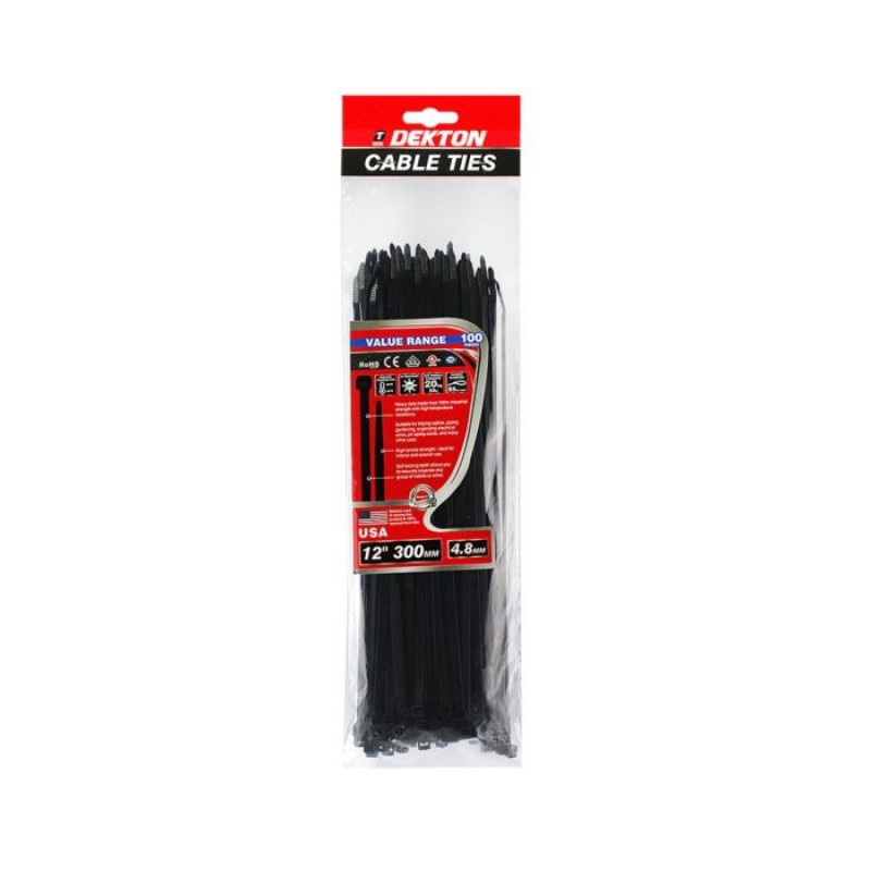 Plastmasas savilces 4.8x300mm 100gab. melni Dekto